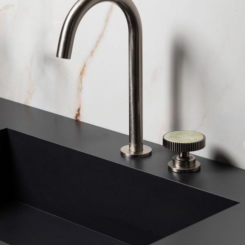 Chiasso Deck Mounted 2 Hole Basin Mixer With Porcelain Handle Insert Without Waste