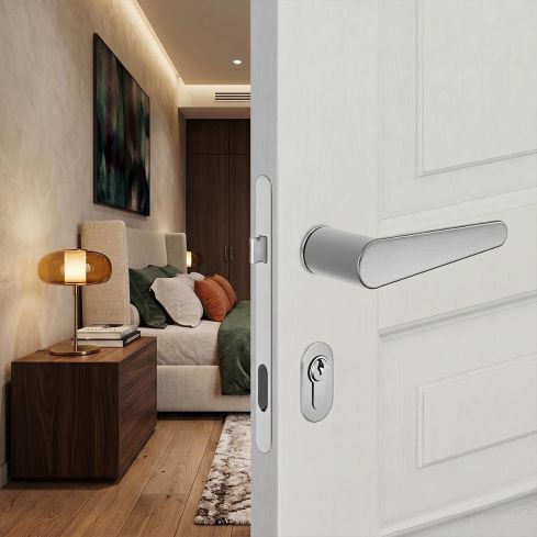 Leva Door Lever Handle On Invisible Rose With Escutcheon