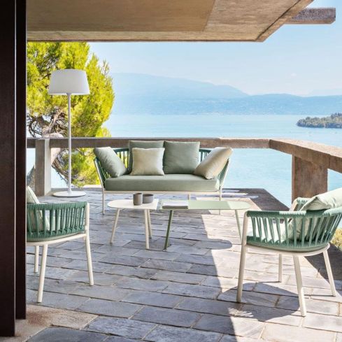 Ria Outdoor 2 Seater Sofa Powder Grey With Sunset Rope
