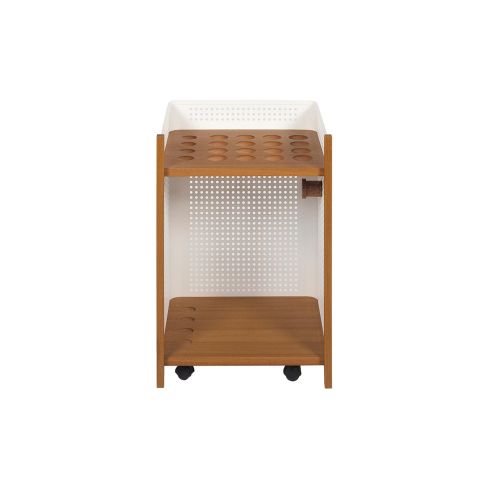 Mou Indoor Freestanding Cue Rack With Walnut Trays And Wheels
