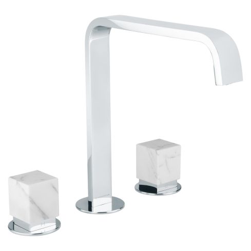 Sestriere Square 3 Hole Smooth Bodied Basin Mixer With Marble Handle