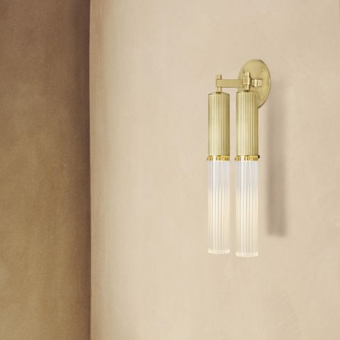 Flume Double Indoor Wall Light (IP44) Clear Reeded Glass