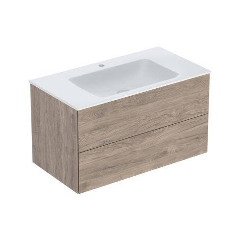 Geberit One Wall Mounted Double Drawer Vanity Unit With Semi Inset 1 Hole Wash Basin 900 mm