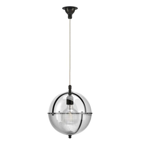 Grafton Globe Indoor Pendant Lamp With Ribbed And Clear Glass