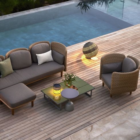 Arch Outdoor Launch Chair Base/Pouf With Seat Cushion