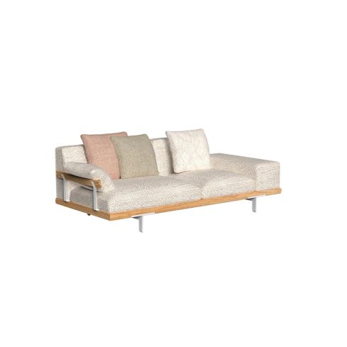 Allure Icon Outdoor 2 Seater Sofa With Wood Right Arm And Fabric Left Arm