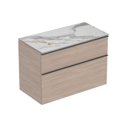 Icon Wall Mounted Double Drawer Vanity Unit With Countertop