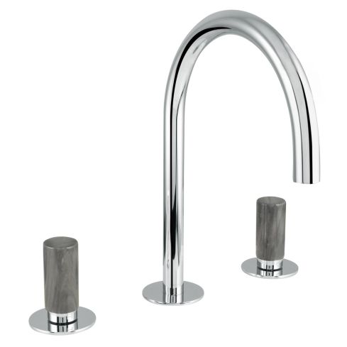 Sestriere 3 Hole Deck Mounted Basin Mixer With Grey Marble Handle