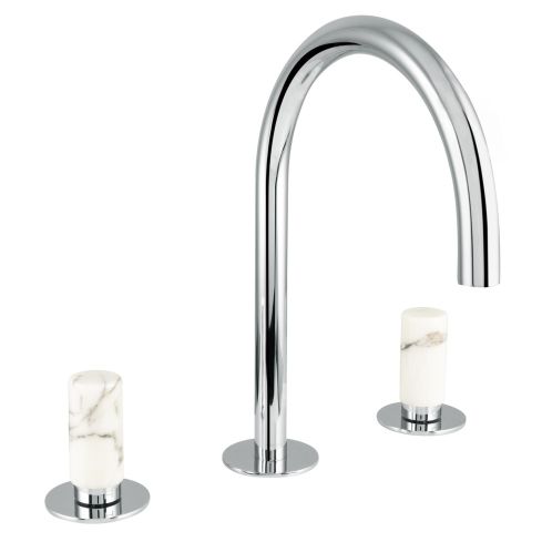Sestriere 3 Hole Deck Mounted Basin Mixer With White Marble Handle