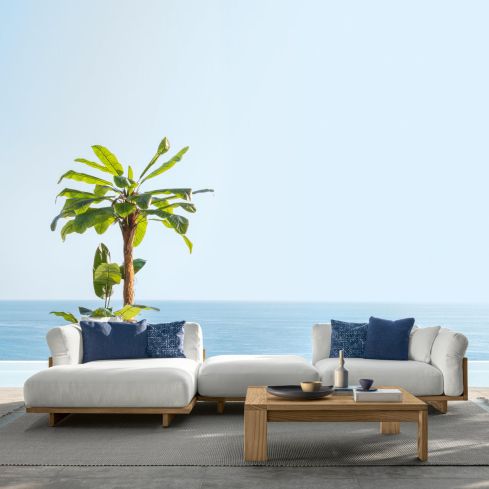 Argo Wood Icon Outdoor Left Modular Sofa With Pouf