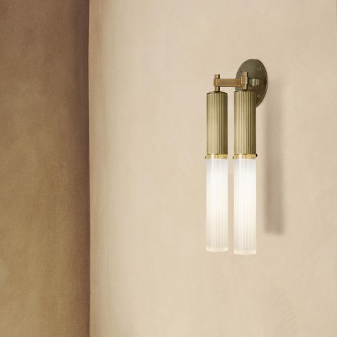 Flume Double Indoor Wall Light (IP44) Frosted Reeded Glass