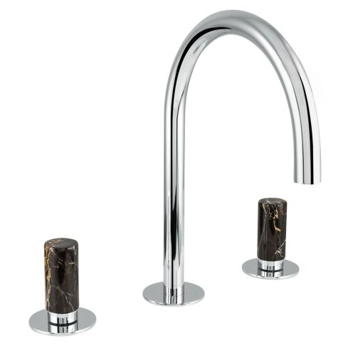 Sestriere 3 Hole Deck Mounted Basin Mixer With Black Marble Handle
