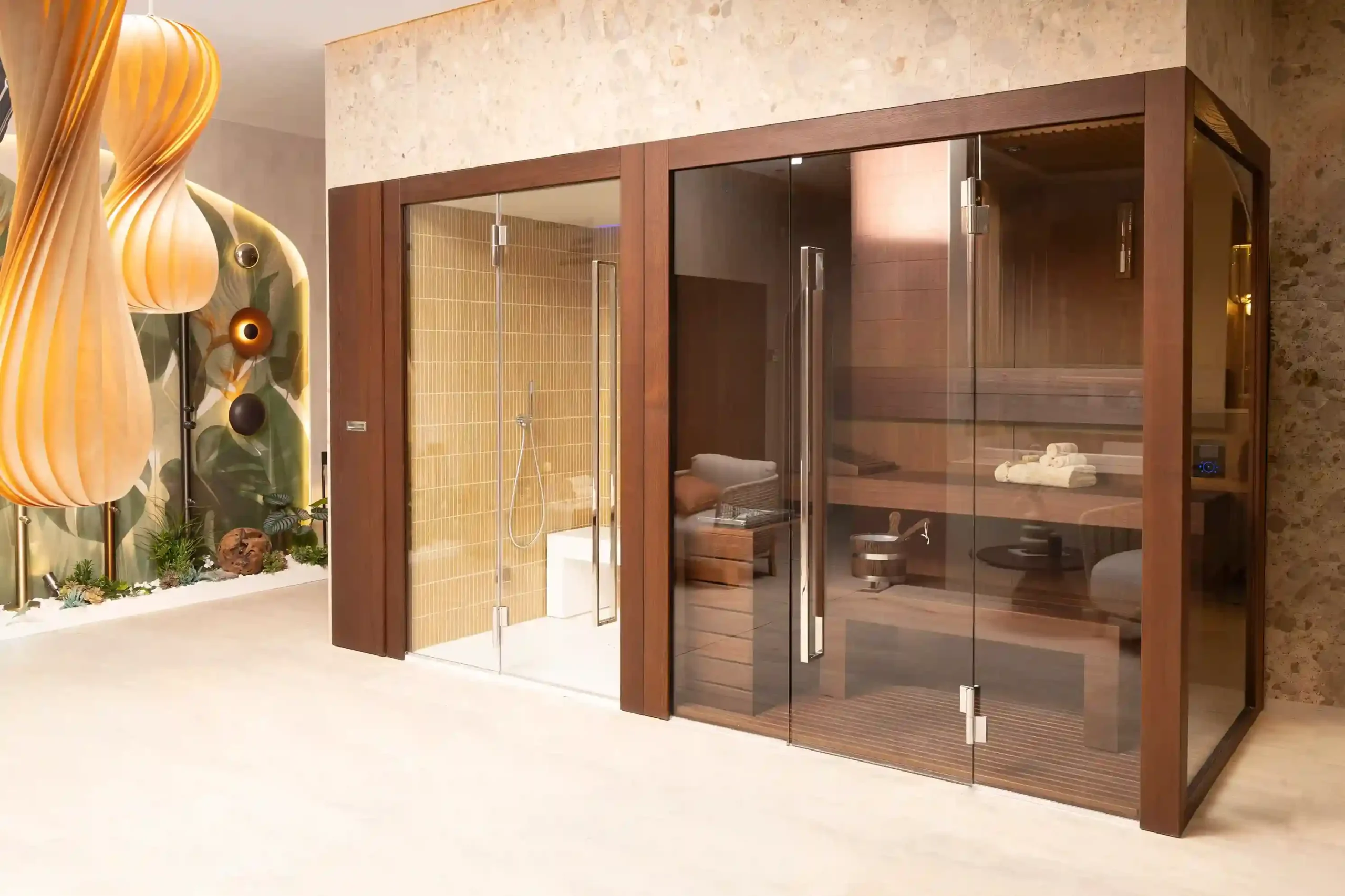 Sauna and steam set within a dedicated wellness setting